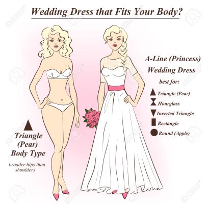 Woman in underwear and A-Line wedding dress.